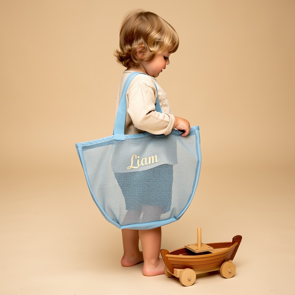 Personalized Embroidered Seashell Zipper Mesh Beach Bag | CWBeach249