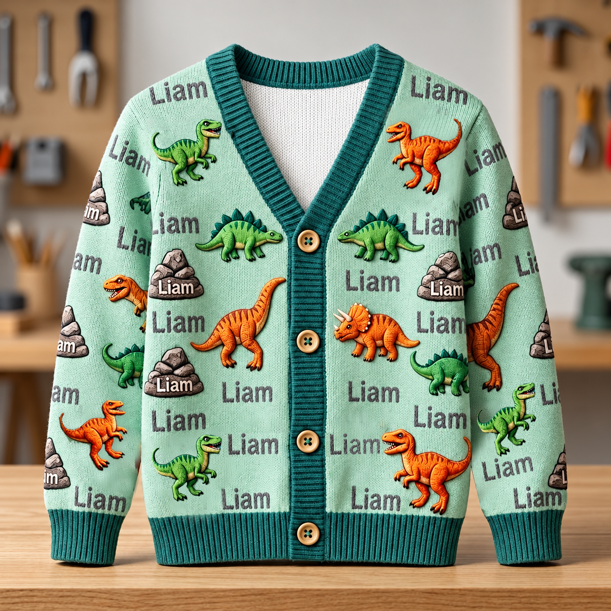 Personalized Lovely Kids Forest Dinosaur Knit Sweater | CWSweater26