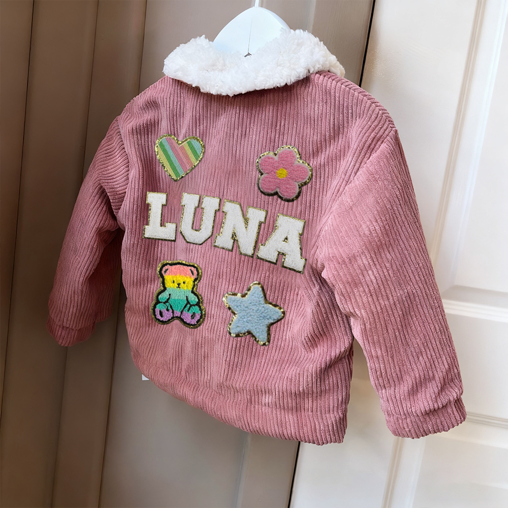 Personalized Chenille Patch Baby Corduroy Sherpa Jacket | CWBaby346