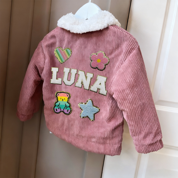 Personalized Chenille Patch Baby Corduroy Sherpa Jacket | CWBaby346