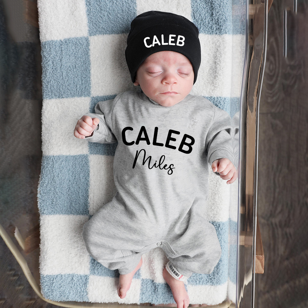 Personalized Baby Coming Home Romper With Hat Set | CWBaby13301