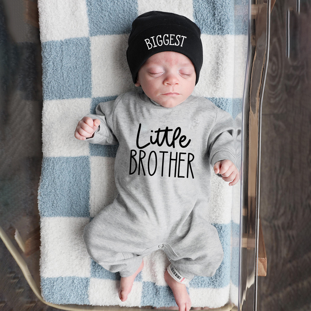 Personalized Little Brother Coming Home Romper With Hat Set | CWBaby13302