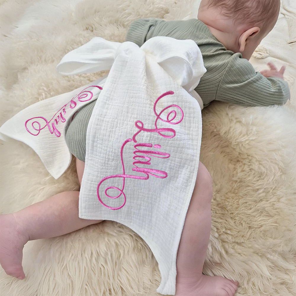 Personalized Embroidery Organic Cotton Yarn Baby Bow Sash | CWBaby261