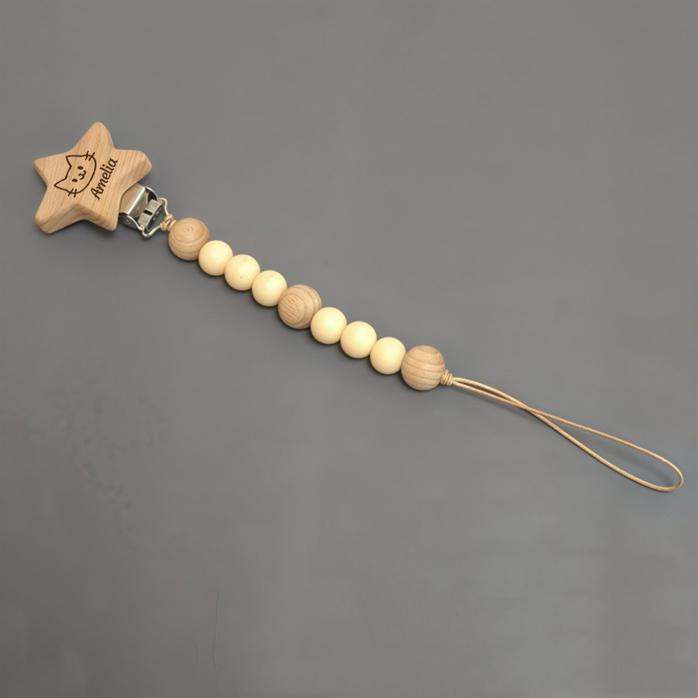 Personalized Baby Pacifier Silicone Wooden Bead Clip | CWToy130