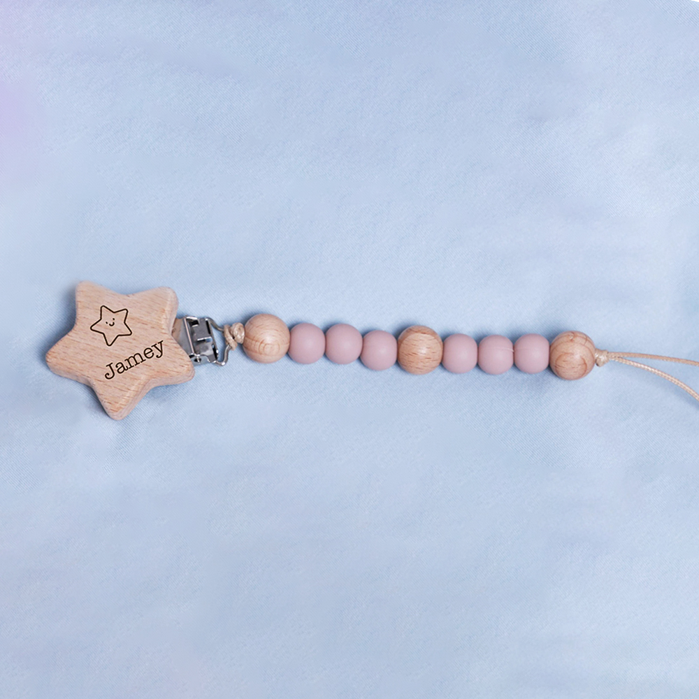 Personalized Baby Pacifier Silicone Wooden Bead Clip | CWToy130
