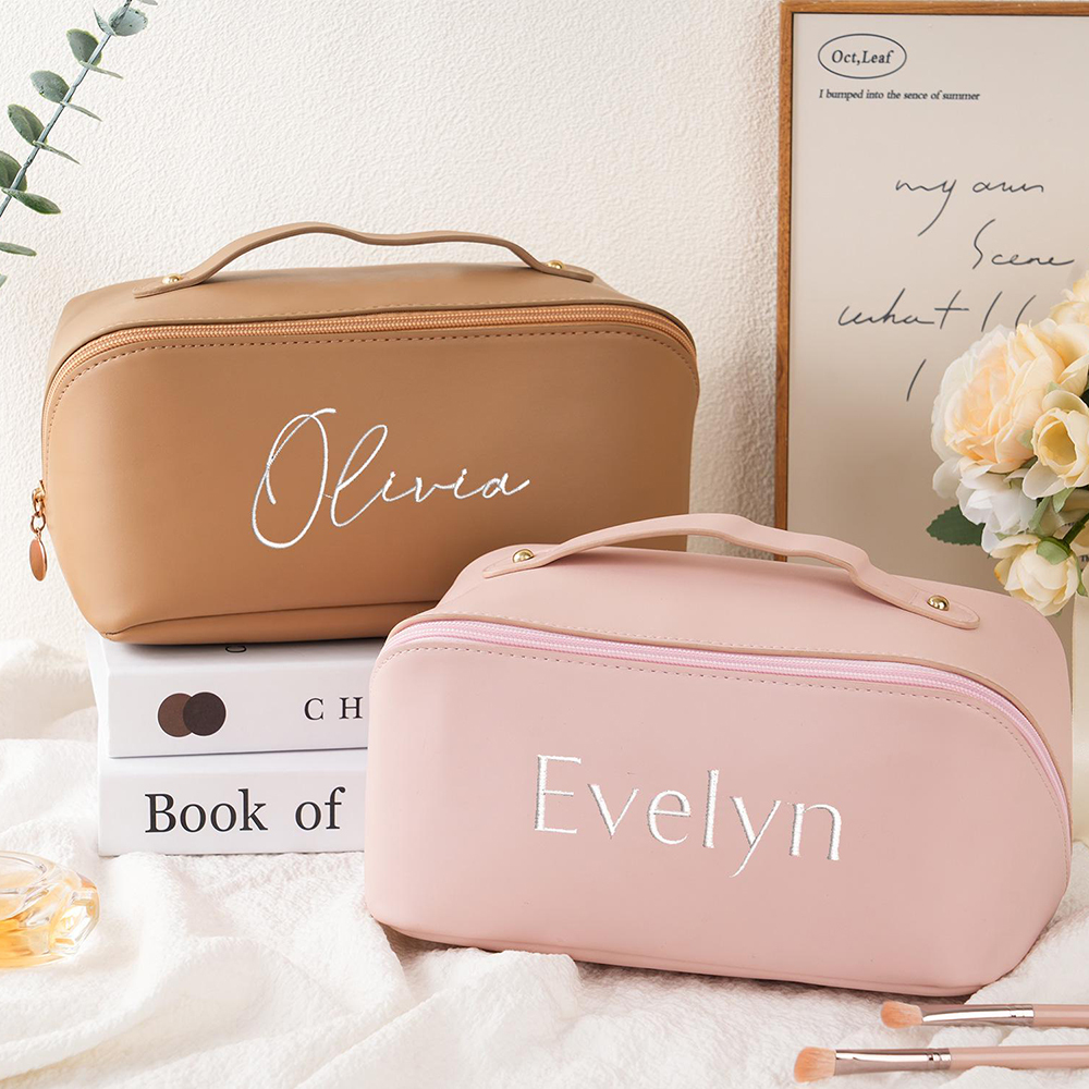 Personalized Embroidered Leather Travel Makeup Bag | CWPack298