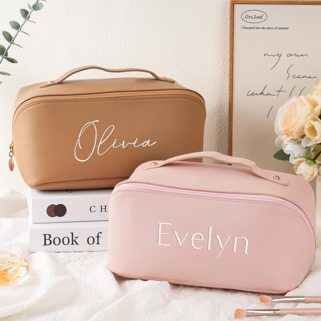 Personalized Embroidered Leather Travel Makeup Bag | CWPack298
