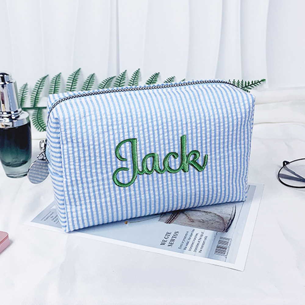 Personalized Embroidered Seersucker Striped Makeup Bag | CWPack295