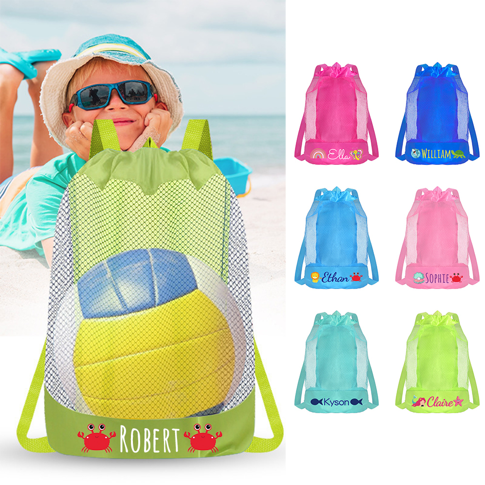 Personalized Mesh Adjustable Drawstring Beach Backpack | CWBeach198