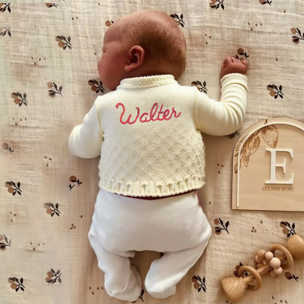 Personalized Hand Embroidered Baby Cardigan | CWBaby281