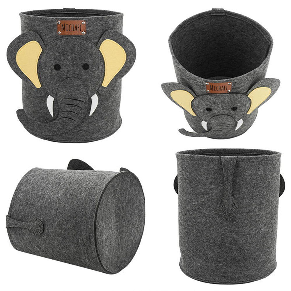 Personalized Leather patch Felt Laundry & Toy Storage Baskets | CWToy140