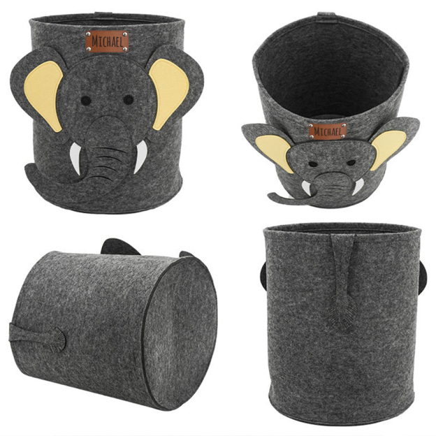 Personalized Leather patch Felt Laundry & Toy Storage Baskets | CWToy140