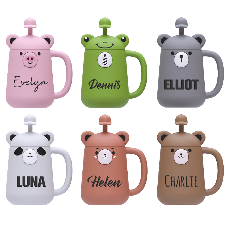 Personalized Silicone Cup with Lid and Straw | KidCup06