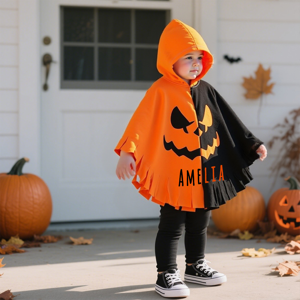 Personalized Kid Pumpkin Halloween Hooded Cloak | CWHalloween51