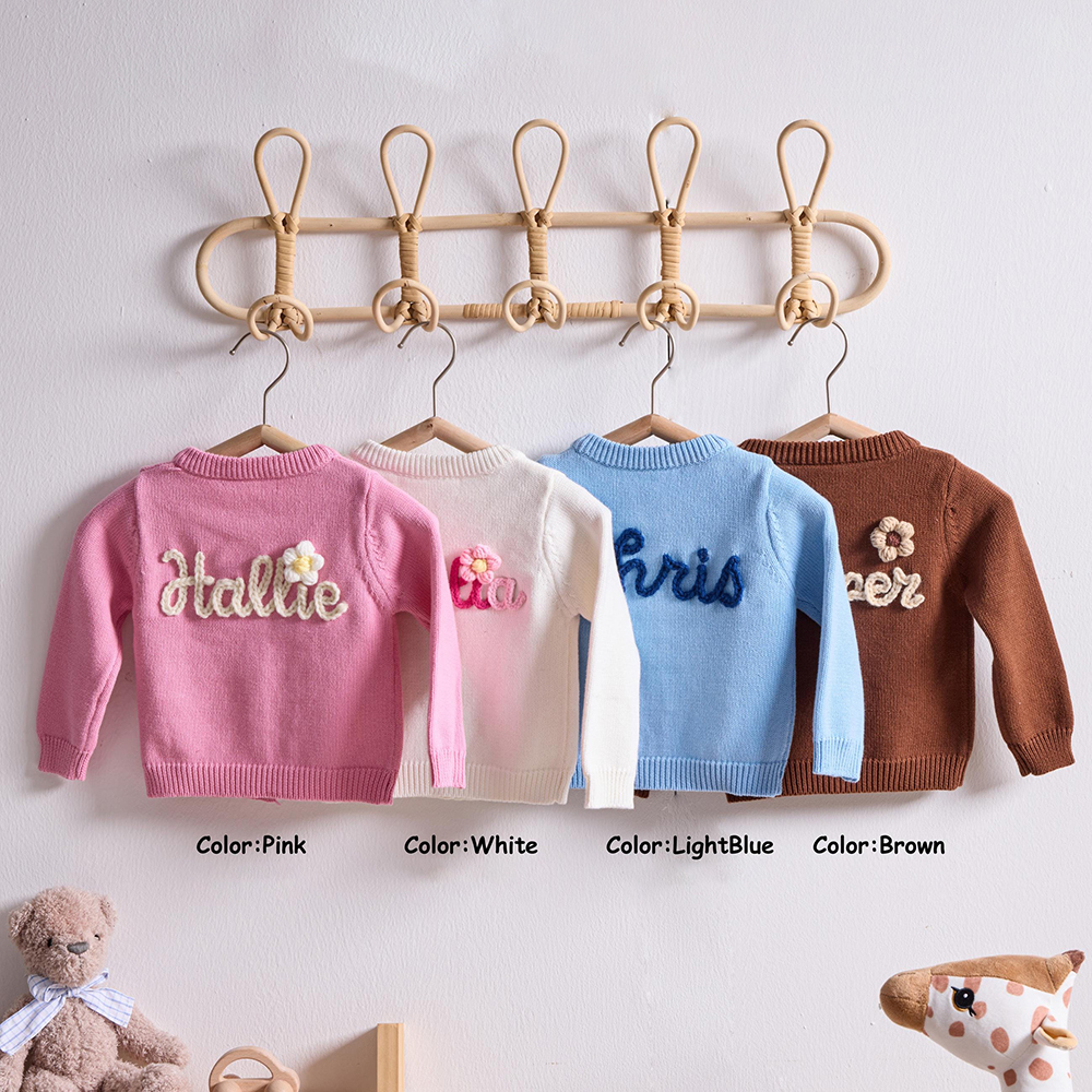 Personalized Hand Embroidered Kids Cardigan | CWBaby289