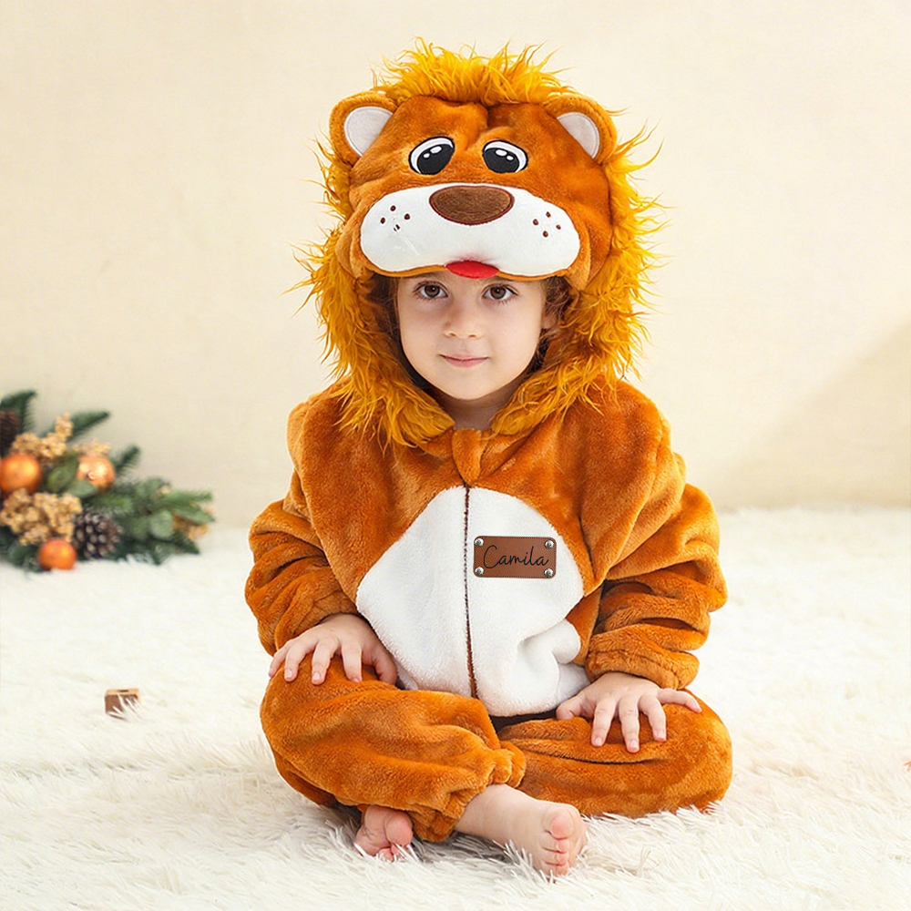Personalized Leather Patch Baby Animal Romper  | CWBaby287
