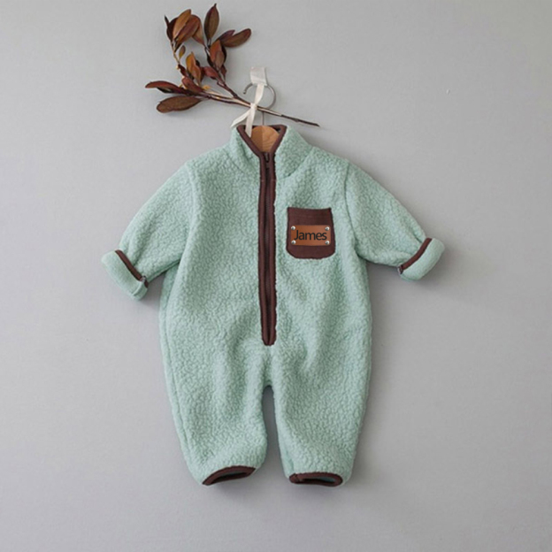 Personalized Leather Patch Baby Soft Sherpa Jumpsuit | CWBaby290