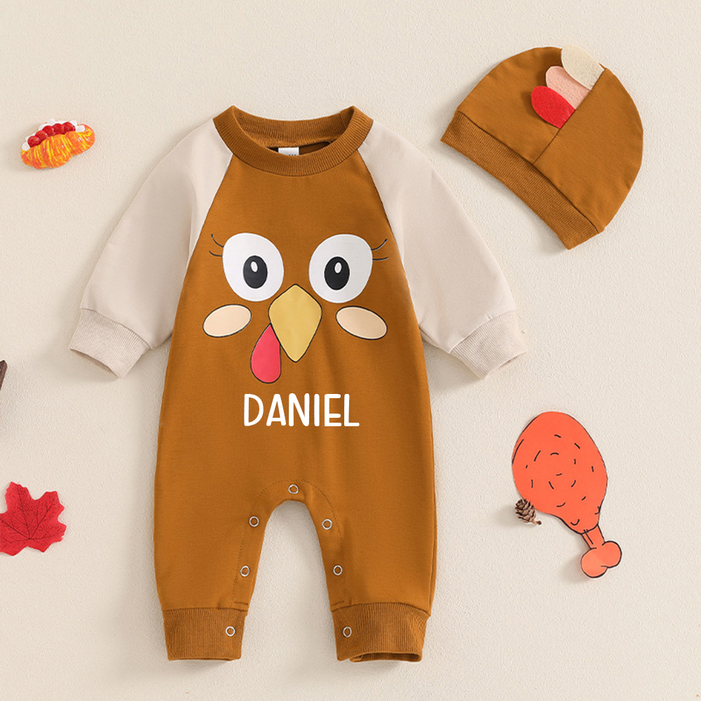 Personalized Baby Thanksgiving Turkey Romper with Hat | CWThanks10