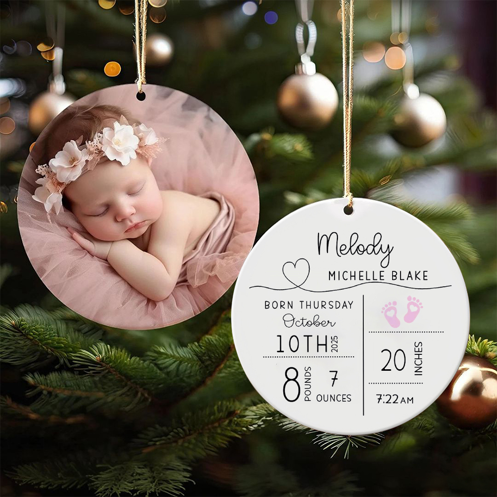 Personalized Baby Birth Stats Announcement Ornament | CWBaby298