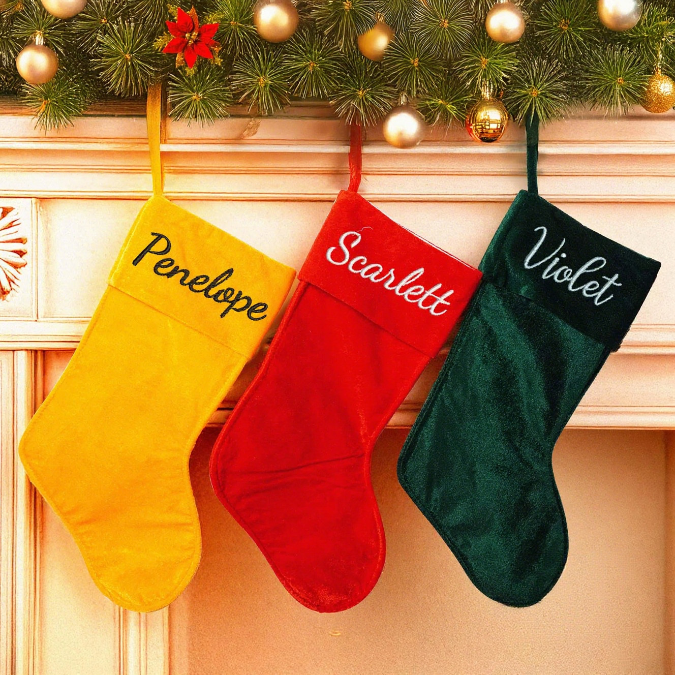 Personalized Velvet Christmas Stocking with Family Name | MCGift145