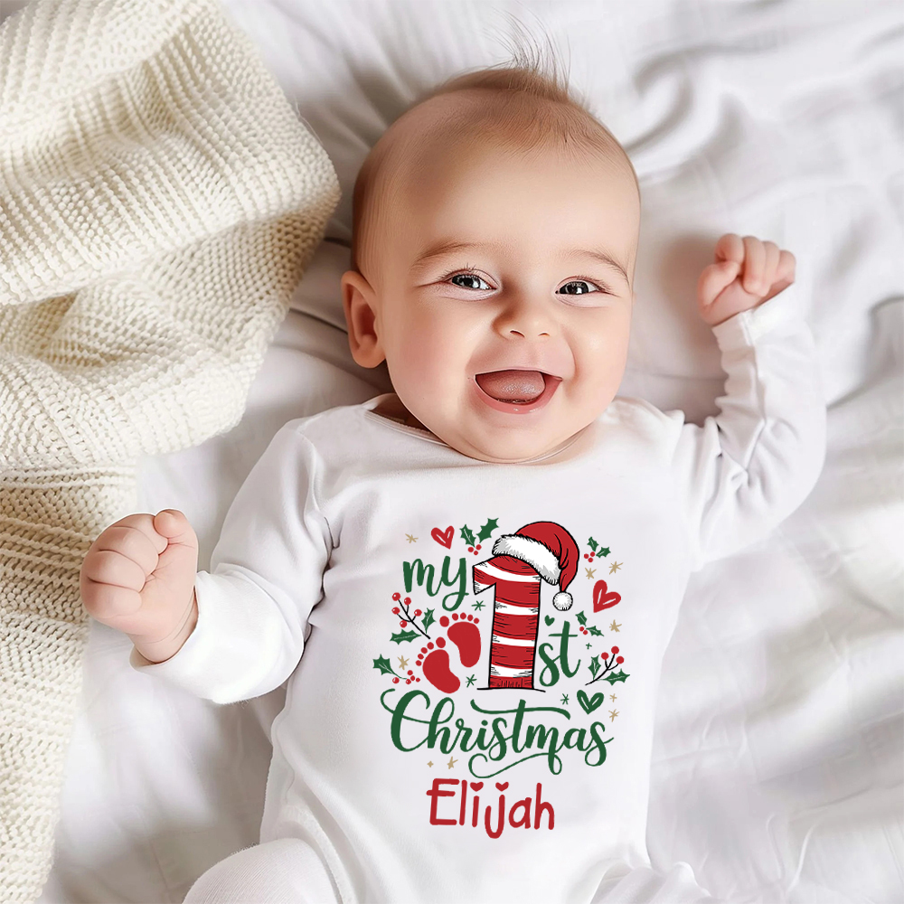 Personalized Baby 1st Christmas Ropmer and Hat Set | MCGift130