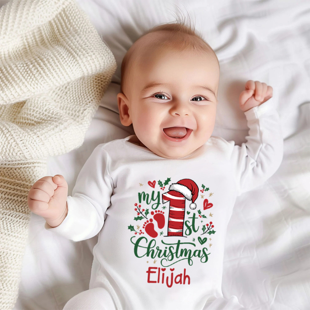 Personalized Baby 1st Christmas Ropmer and Hat Set | MCGift130