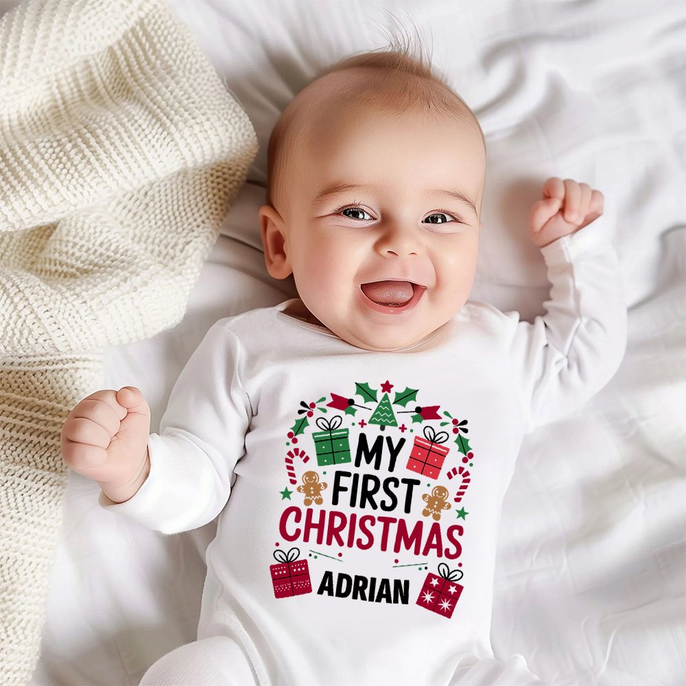 Personalized Baby 1st Christmas Ropmer and Hat Set | MCGift131