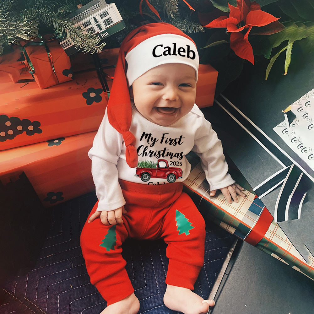 Personalized Baby 1st Christmas Ropmer Onesie Set | MCGift121