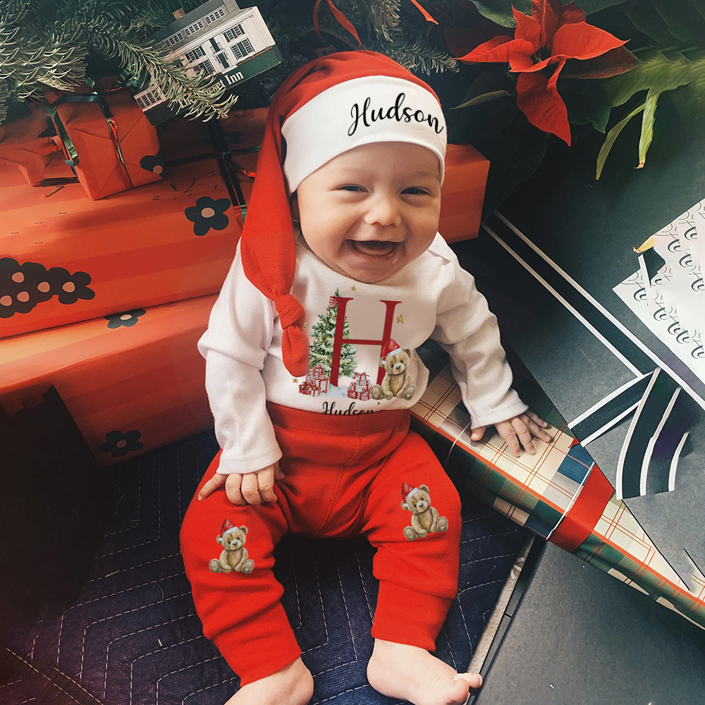 Personalized Baby 1st Christmas Ropmer Onesie Set | MCGift129
