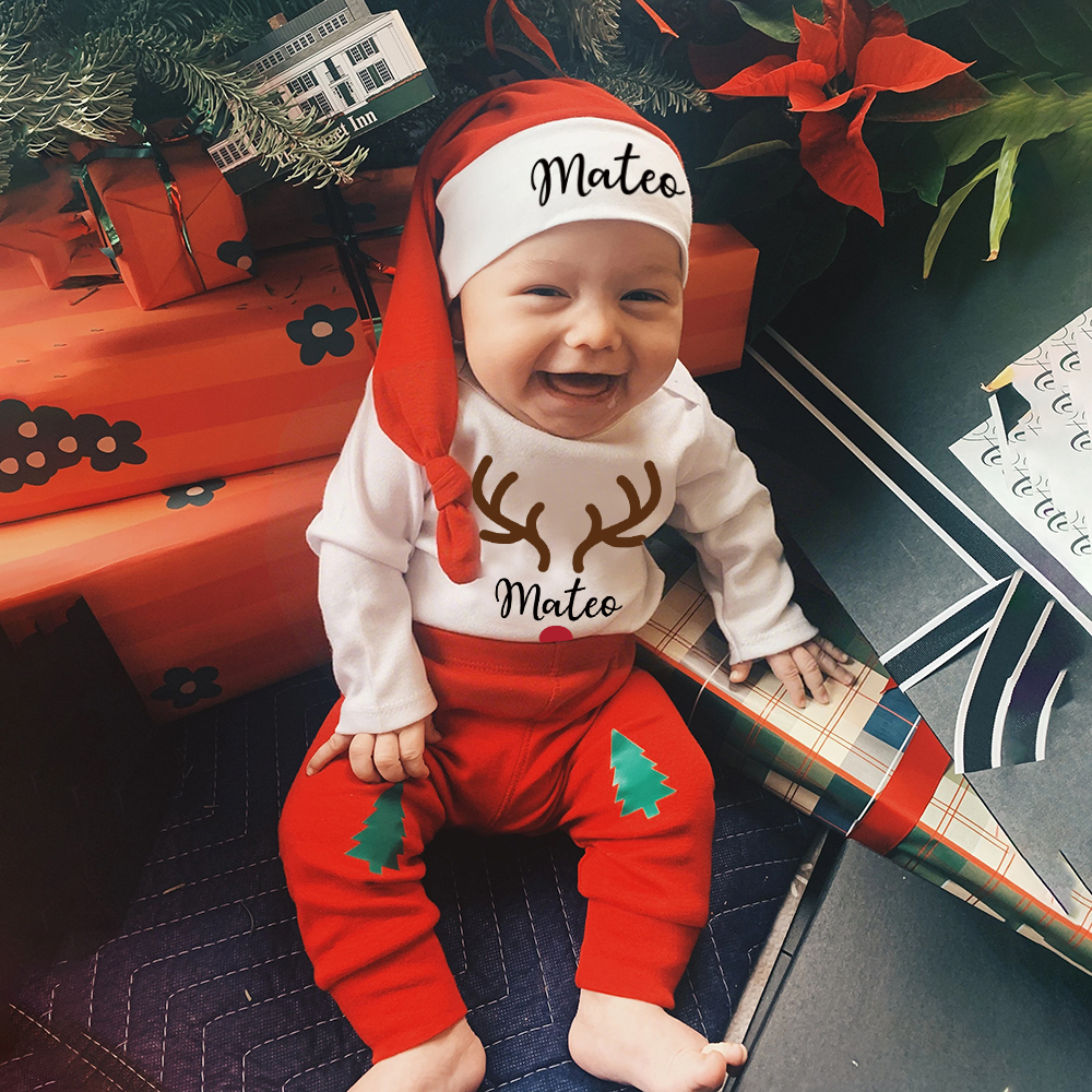 Personalized Baby 1st Christmas Ropmer Onesie Set | MCGift132