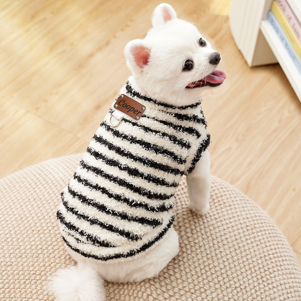 Personalized Leather Patch Stripes Pet Soft Plush Vest | BKPet217