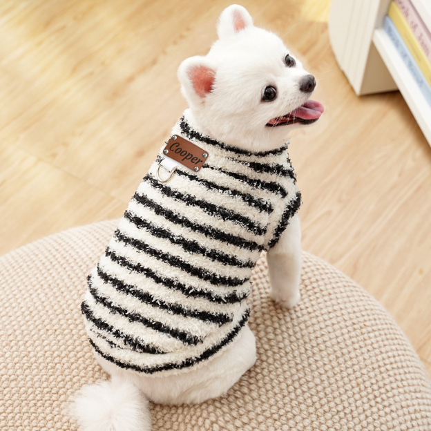 Personalized Leather Patch Stripes Pet Soft Plush Vest | BKPet217