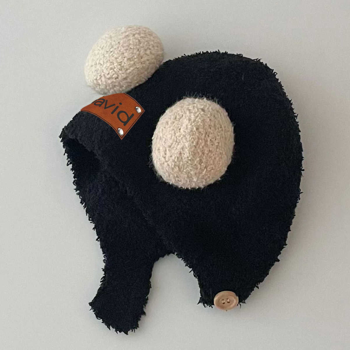 Personalized Leather Patch Cuddle Cub Knit Cap | HSKid60