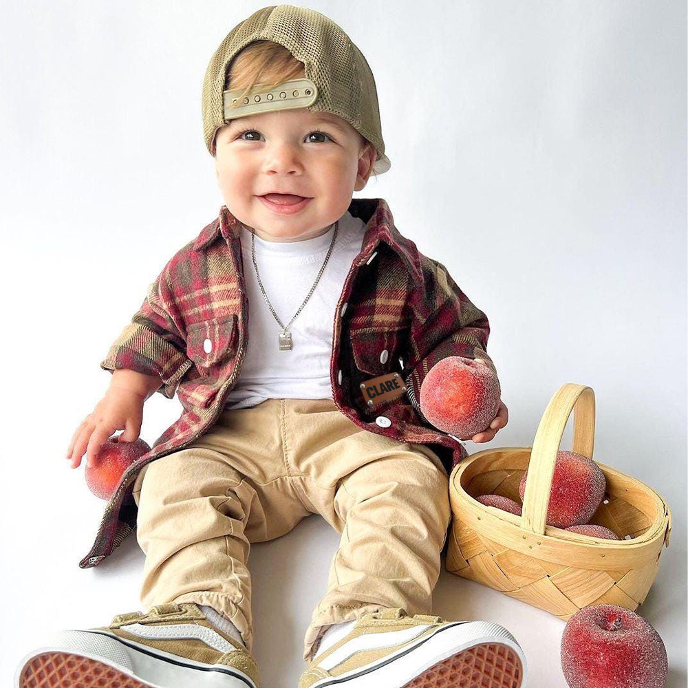 Personalized Leather Patch Kids Flannel Jacket | inJacket15