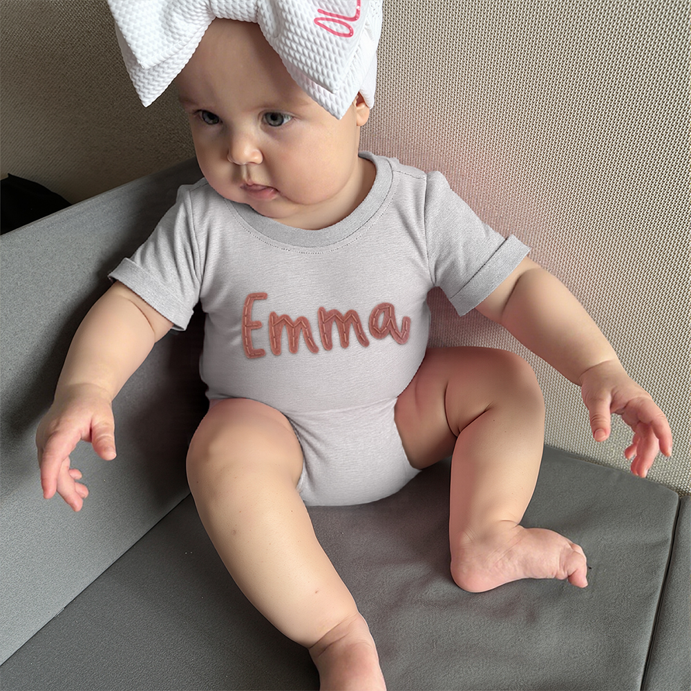 Personalized Baby Hand Embroidered Felt Romper | CWBaby301