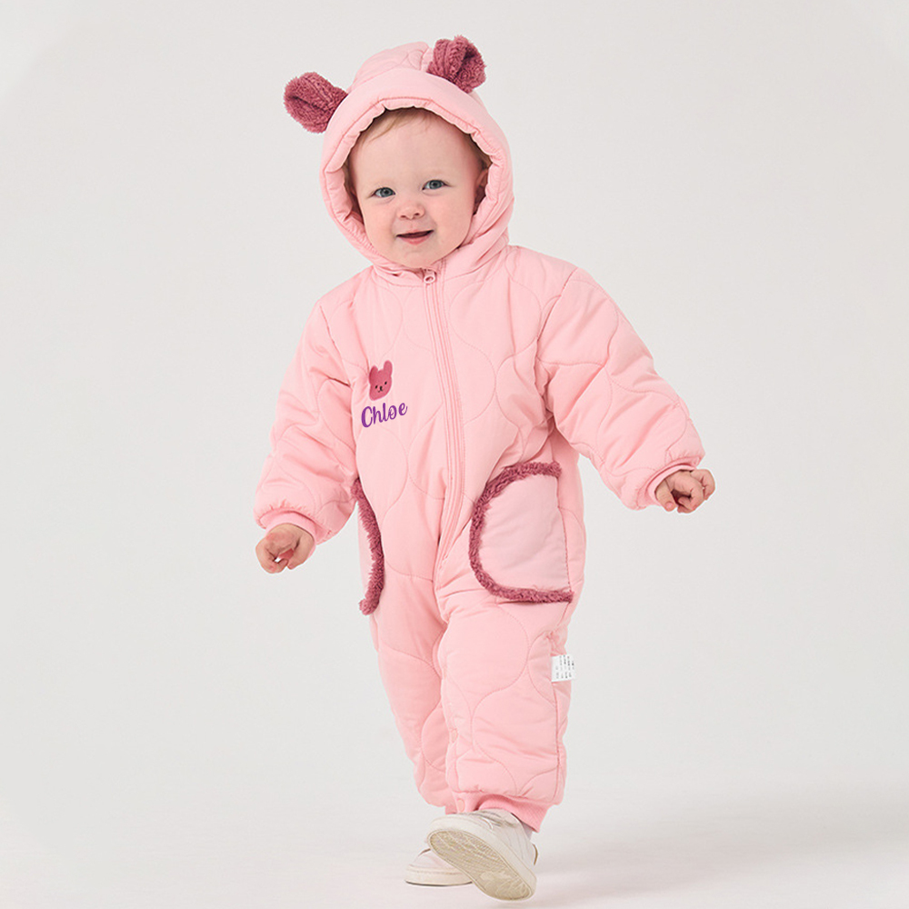 Personalized Long Sleeve Winter Hooded Puffer Romper | CWBaby308