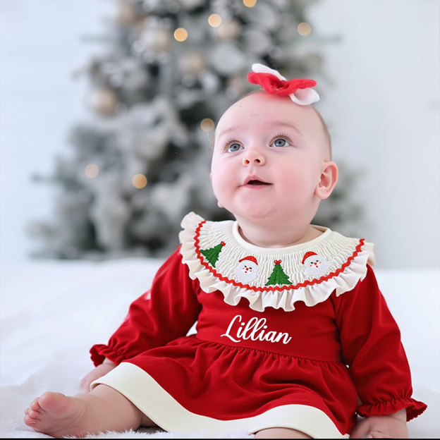 Personalized Christmas Ruffled Velvet Tutu Dress | MCGift165