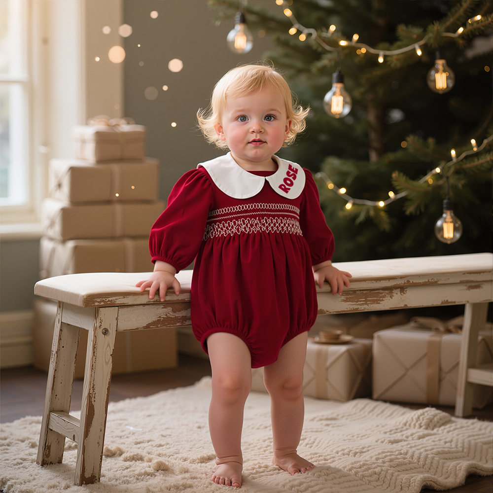 Personalized Baby Girl Plaid Long Sleeve Dress | CWBaby310