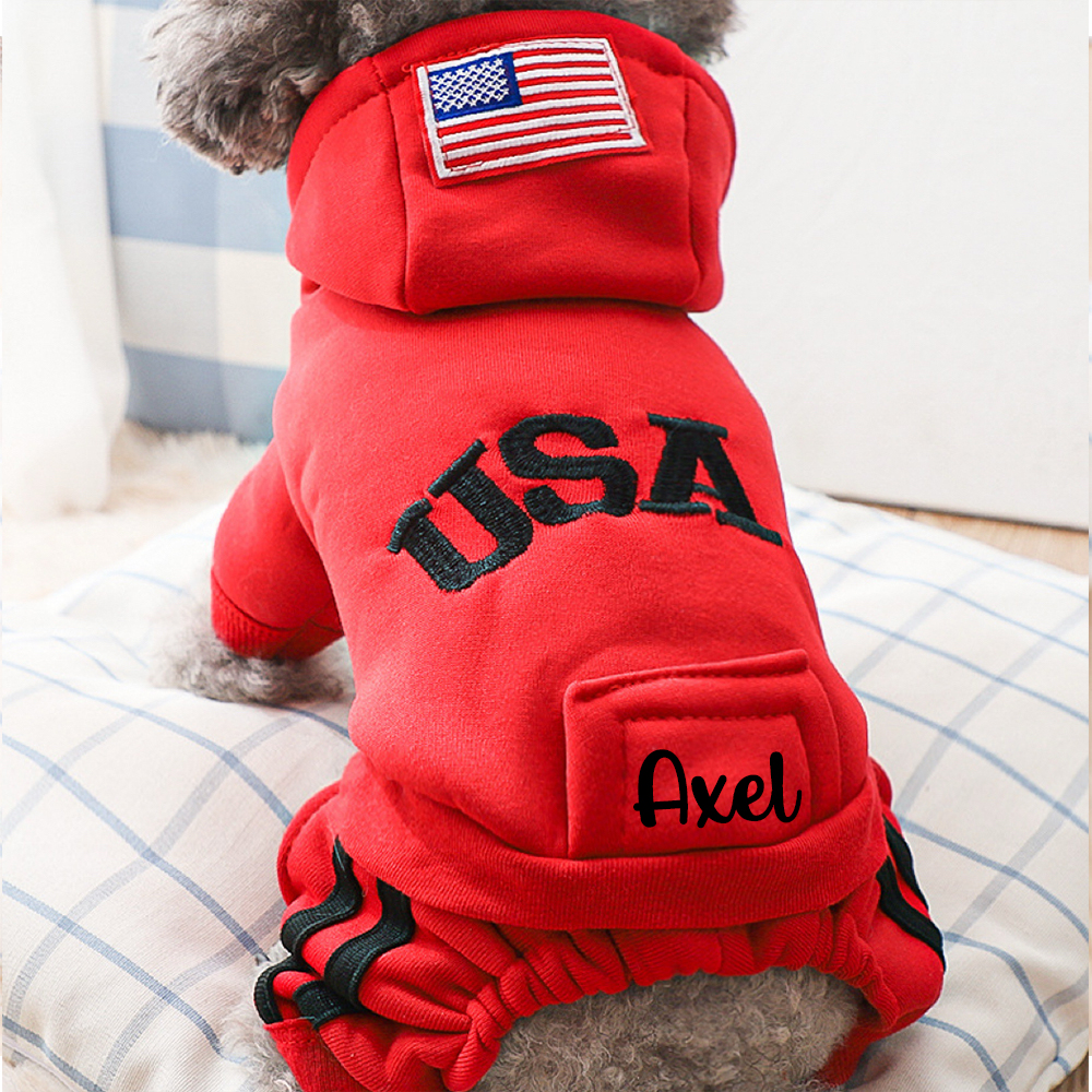 Personalized Leather Patch Pet Warm Puffer Hoodie with Pants | BKPet230