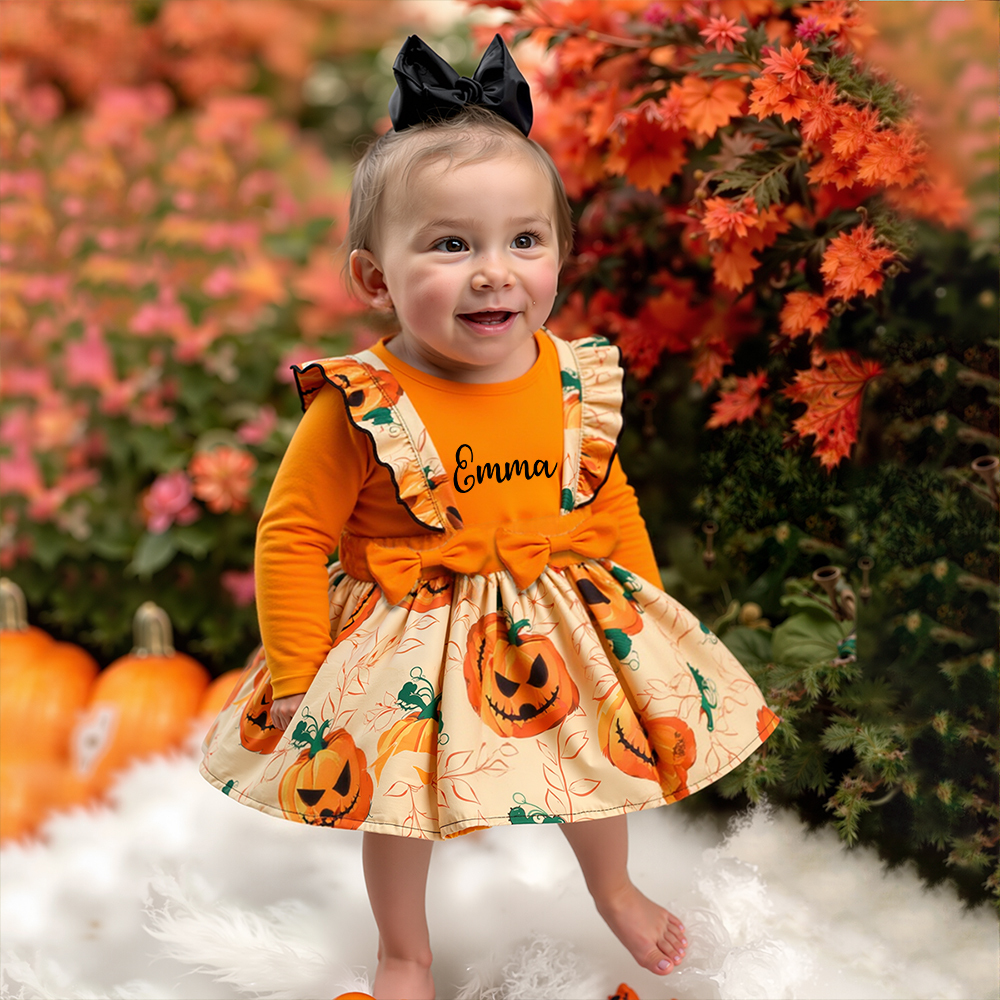 Personalized Baby Girl Halloween Pumpkin Dress | CWHalloween75