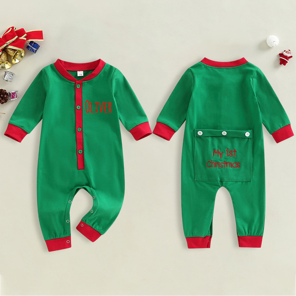 Personalized Embroidery My 1st Christmas Button Down Jumpsuit | MCGift175