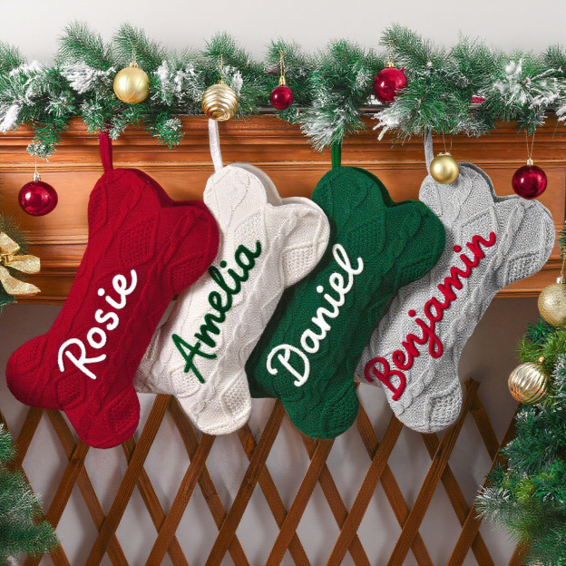 Personalized Hand-embroidery Dog Bone Christmas Stocking | MCGift177