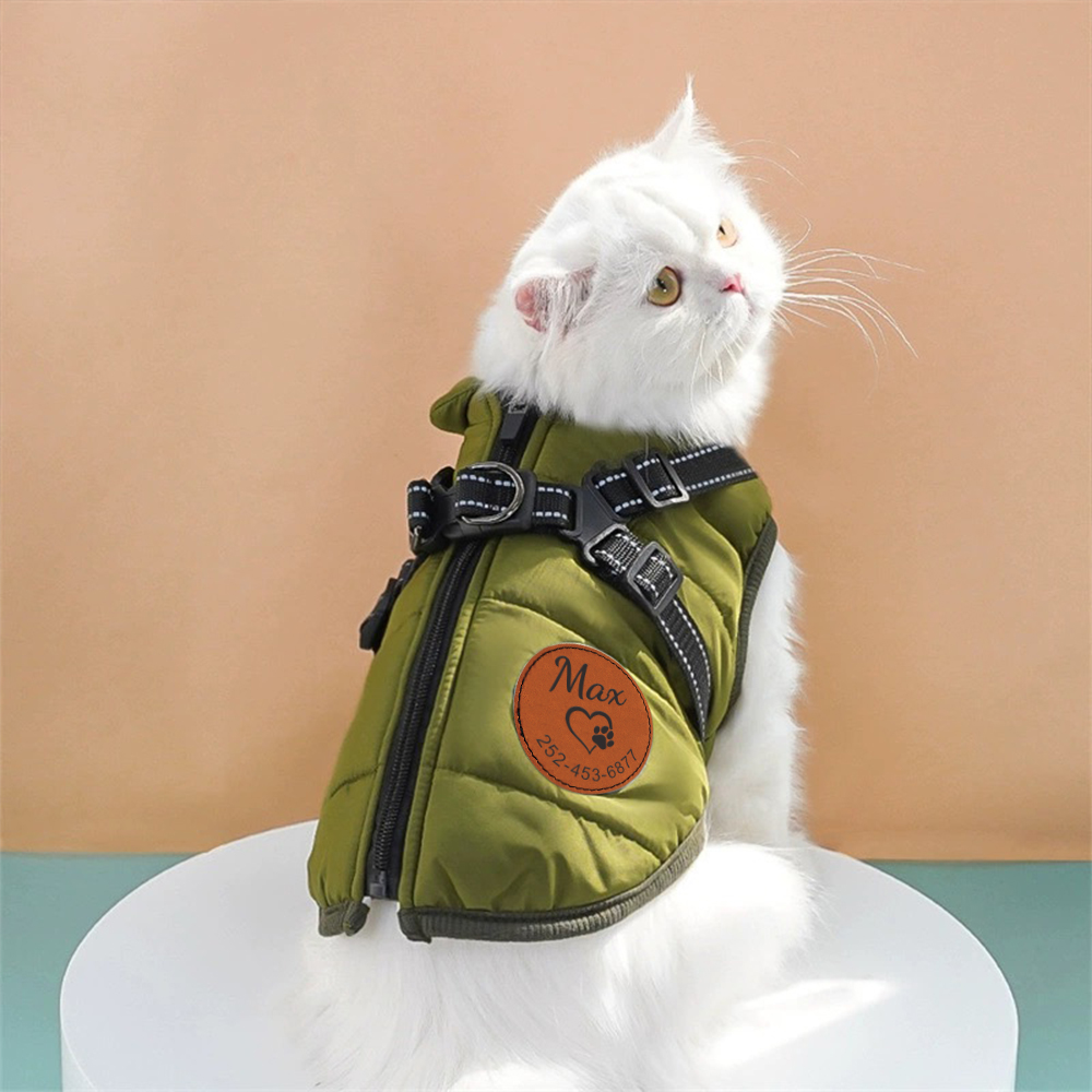 Personalized Round Leather Patch Pets Puffer Jacket | BKPet245