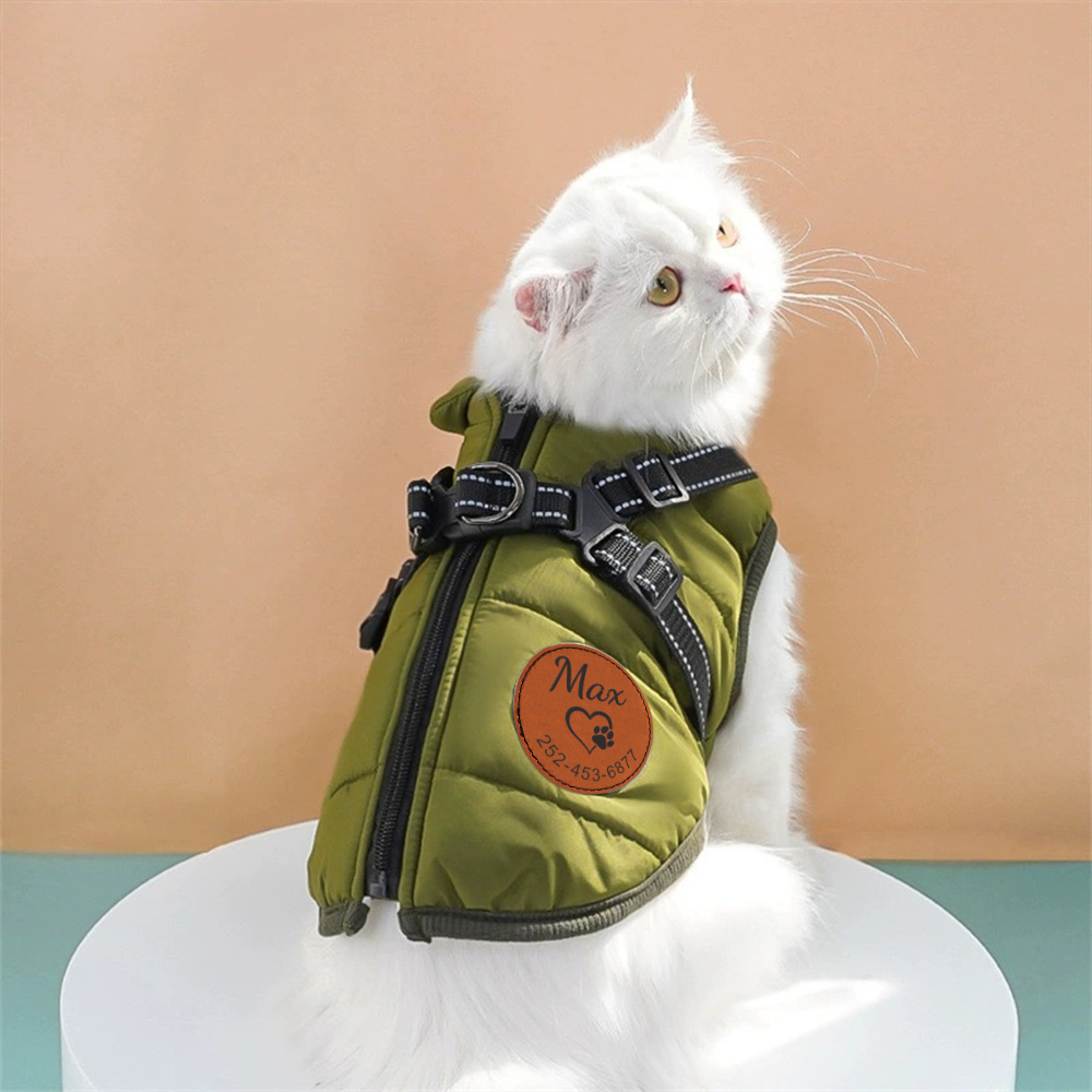 Personalized Round Leather Patch Pets Puffer Jacket | BKPet245