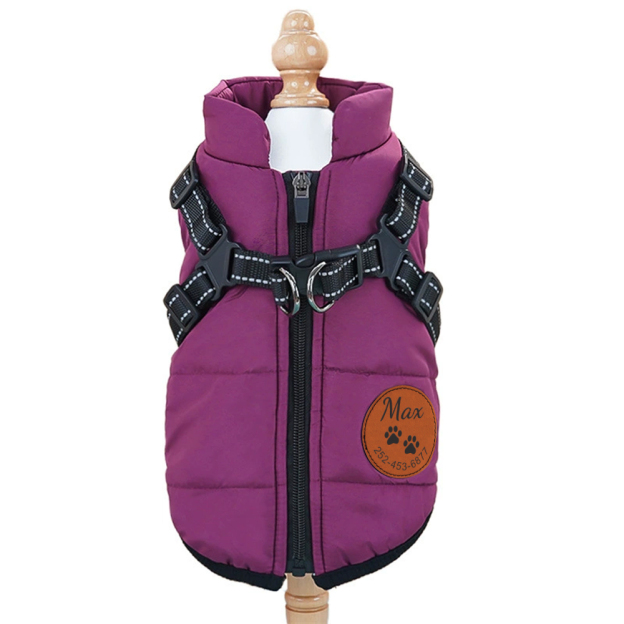 Personalized Round Leather Patch Pets Puffer Jacket | BKPet245