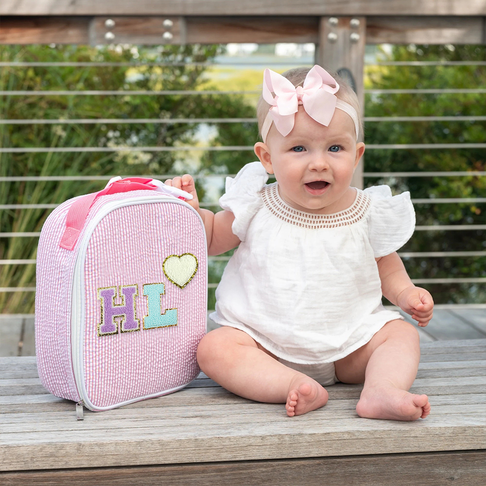 Personalized Chenille Patch Kids Seersucker Lunch Bag