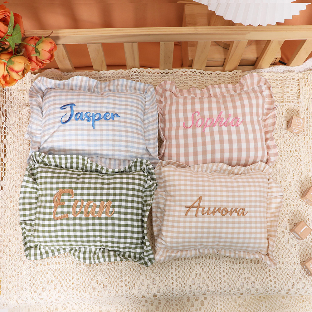 Personalized Embroidered Baby Plaid Ruffles Pillow | CWBaby328