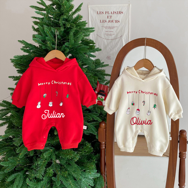 Personalized Baby First Christmas Warm Hoodie Romper | CWBaby330