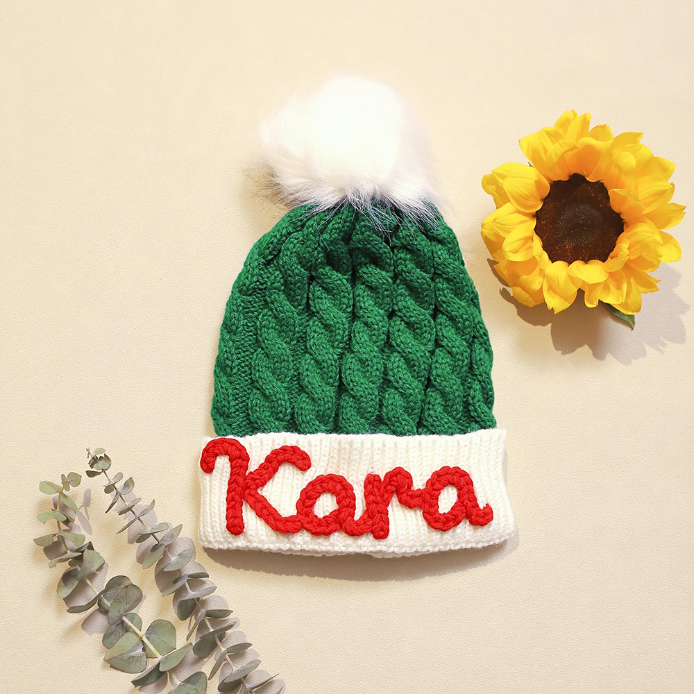Personalized Hand Embroidery Christmas Pom Pom Hat | HSKid71