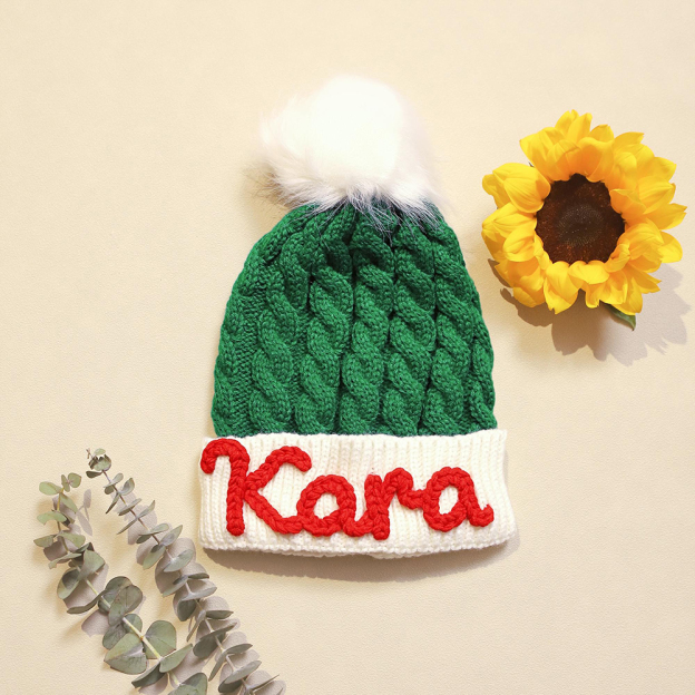 Personalized Hand Embroidery Christmas Pom Pom Hat | HSKid71